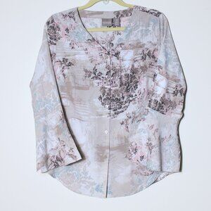 Chicos Womens Button Up Top Bell Sleeve Abstract Pastel Floral Size 0 Small